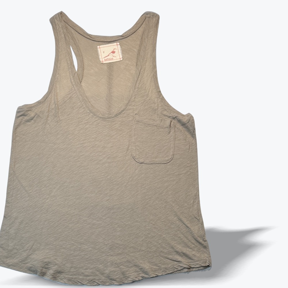 Daftbird Racerback Tank Top Pocket Pima Cotton Taupe Gray USA Made Womens Small